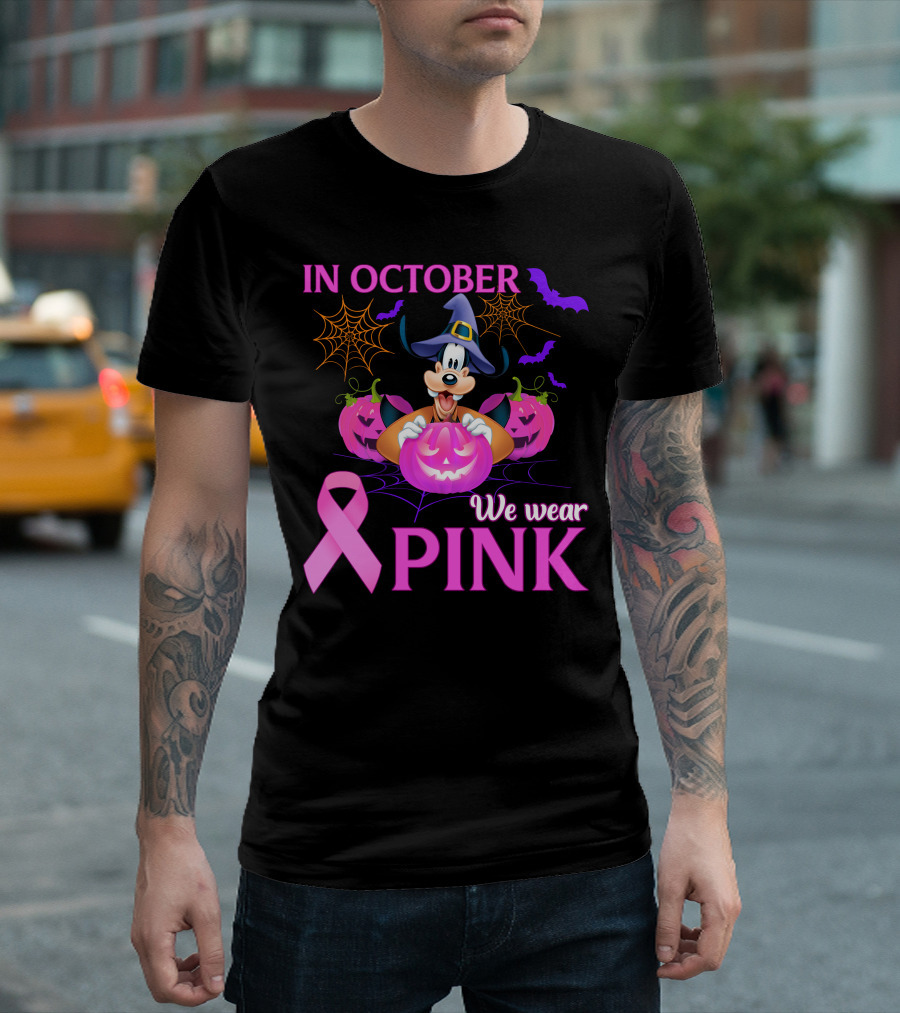 Goofy In October We Wear Pink Halloween Breast Cancer Awareness T-Shirt