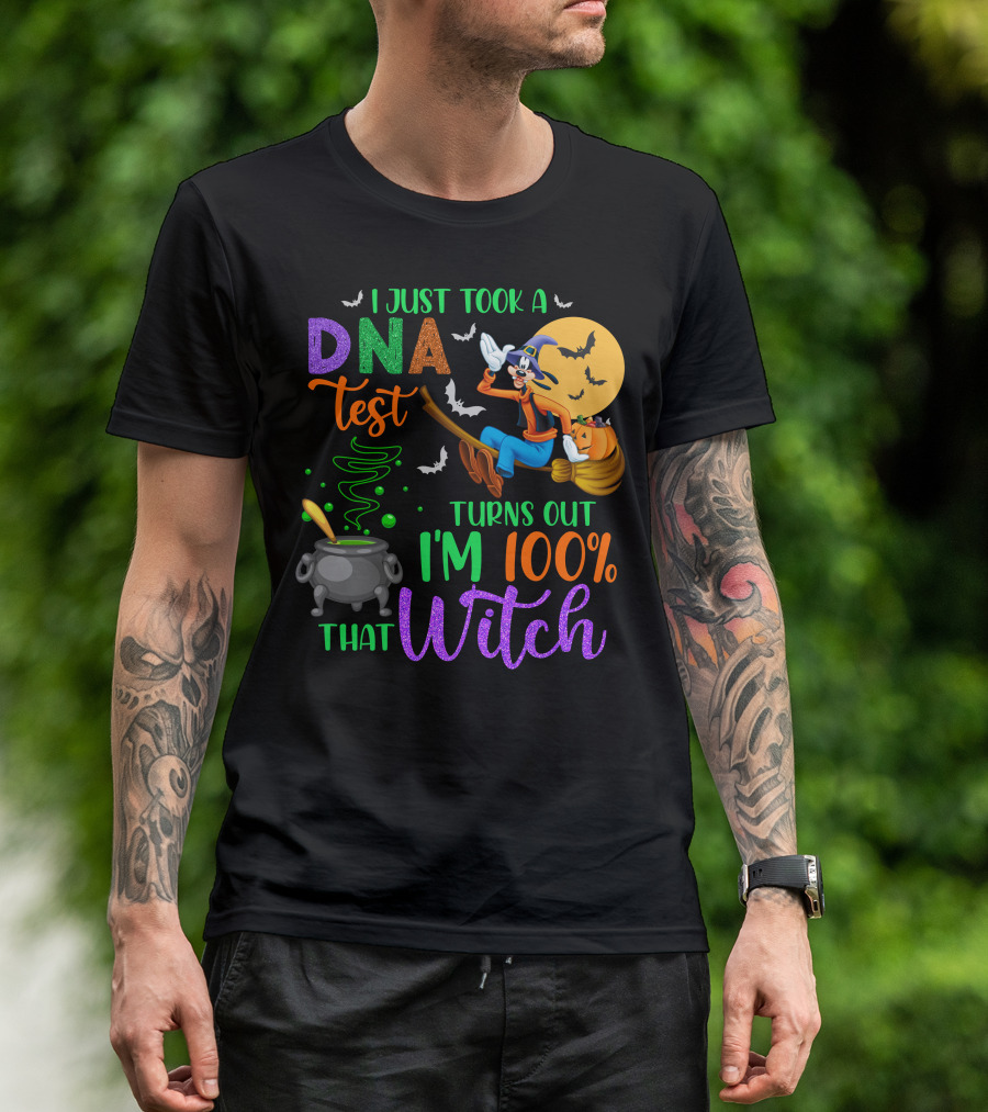 I Just Took A Dna Test Turns Out I'm 100% That Witch Goofy Halloween Moon Bats Cauldron T-Shirt