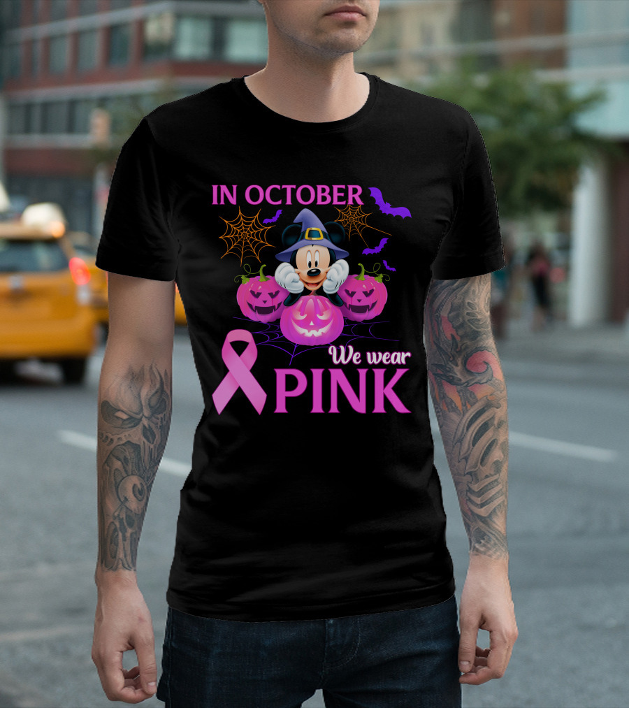 In October We Wear Pink Mickey Halloween Breast Cancer Awareness T-Shirt