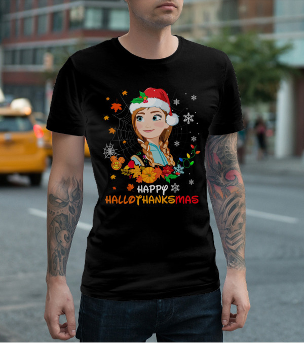 Happy Hallothanksmas Anna Christmas Holiday Theme T-Shirt