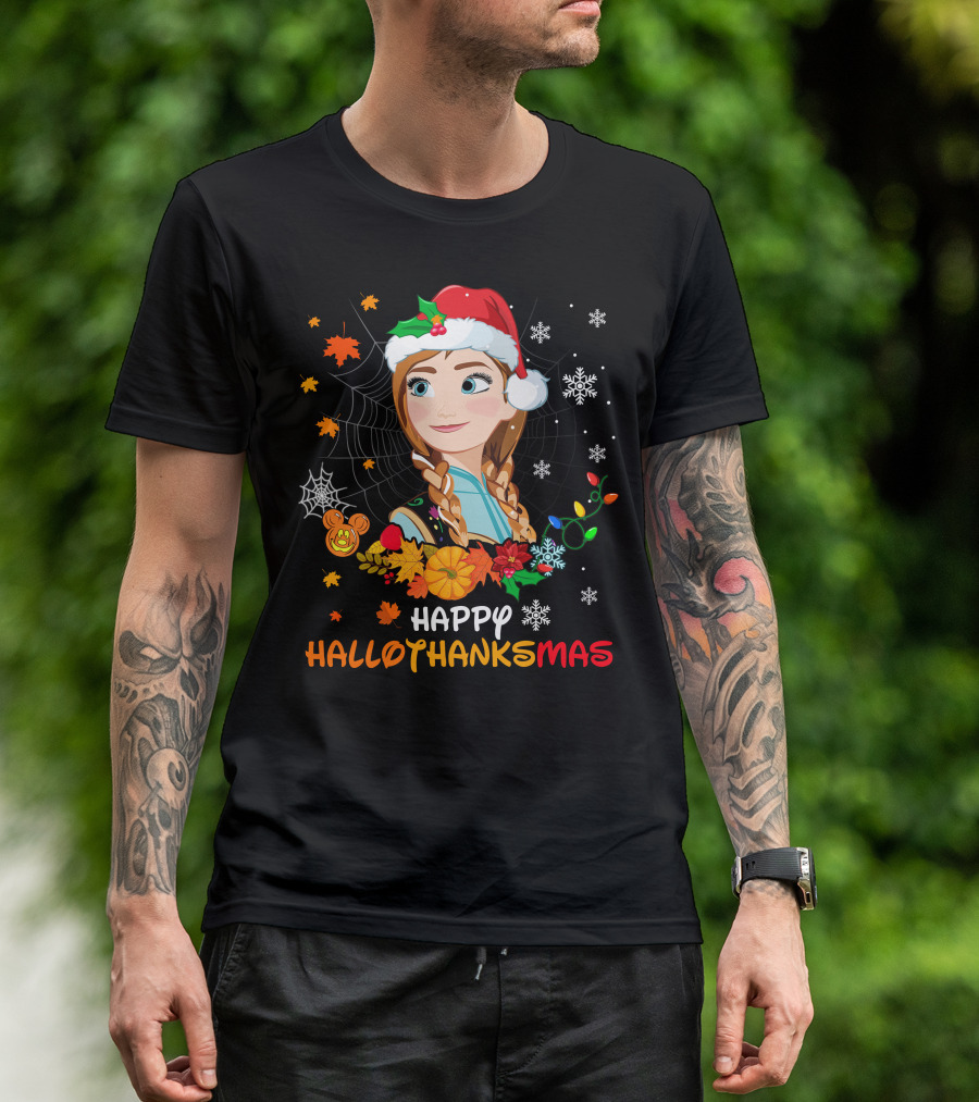 Happy Hallothanksmas Anna Christmas Holiday Theme T-Shirt