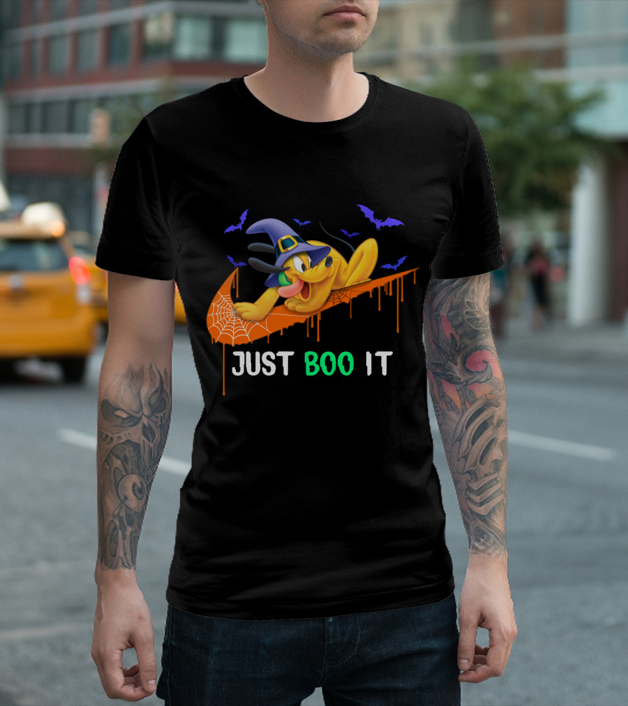 Just Boo It Halloween Pluto Witch Hat Bats Nike Swoosh T-Shirt