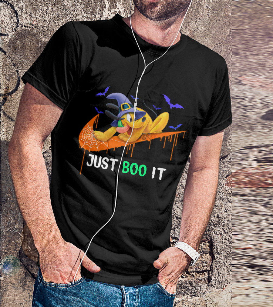 Just Boo It Halloween Pluto Witch Hat Bats Nike Swoosh T-Shirt