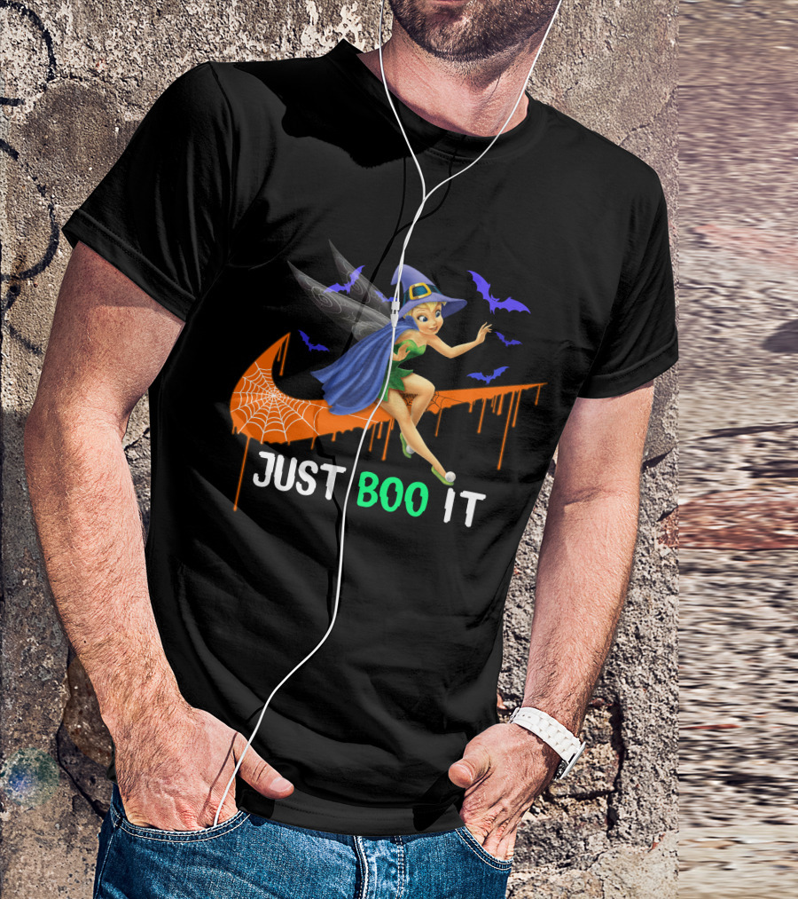 Just Boo It Tinker Bell Witch Halloween Bats Spiderweb T-Shirt