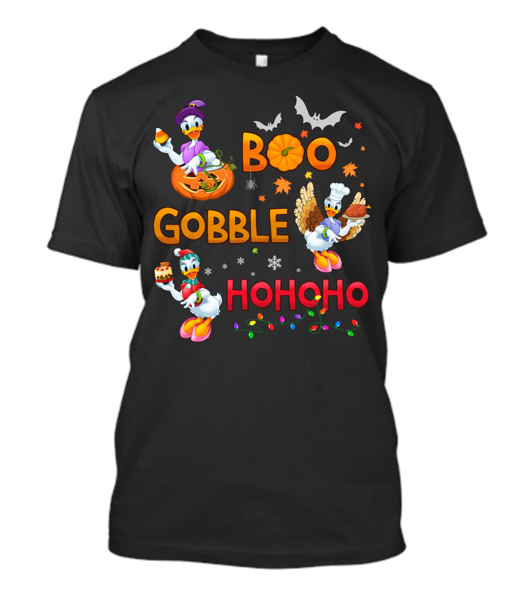 Boo Gobble Hohoho Daisy Duck Halloween Thanksgiving Christmas T-Shirt