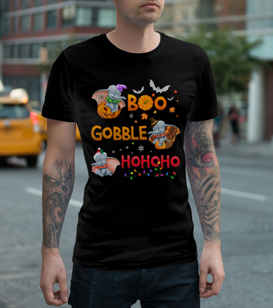 Boo Gobble Hohoho Dumbo Halloween Thanksgiving Christmas Collection T-Shirt