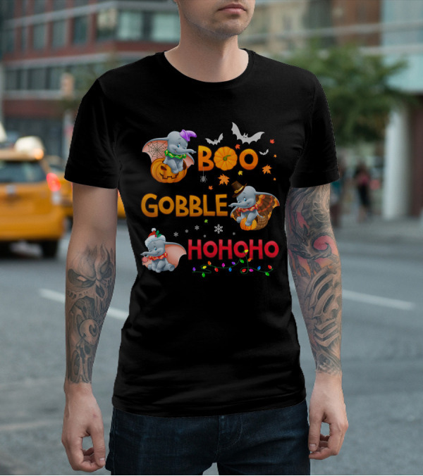 Boo Gobble Hohoho Dumbo Halloween Thanksgiving Christmas Collection T-Shirt