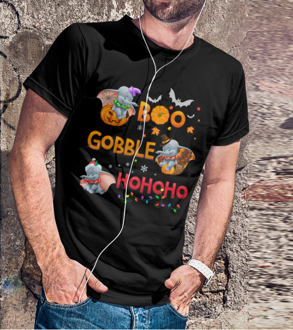 Boo Gobble Hohoho Dumbo Halloween Thanksgiving Christmas Collection T-Shirt