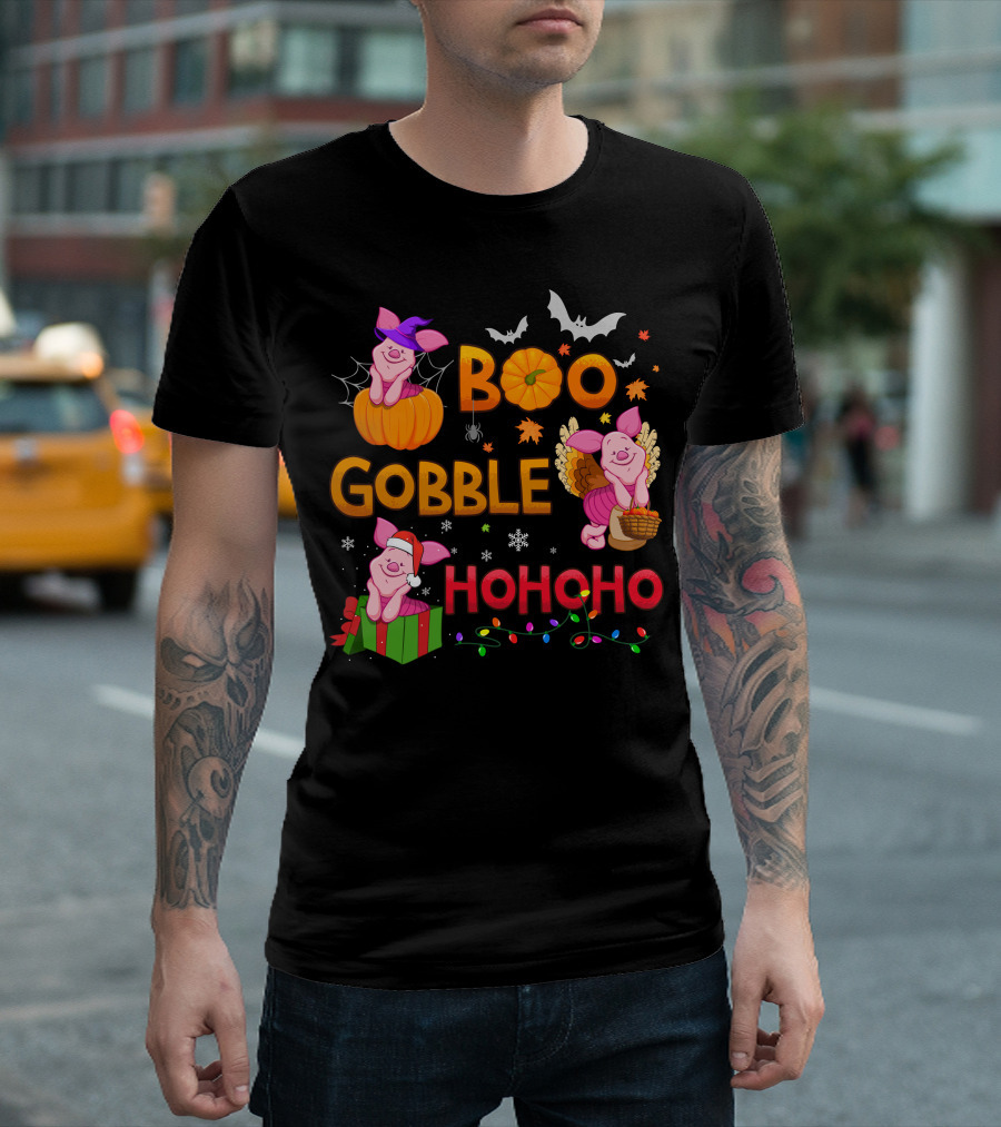 Piglet Boo Gobble Ho Ho Ho Holiday Seasons T-Shirt