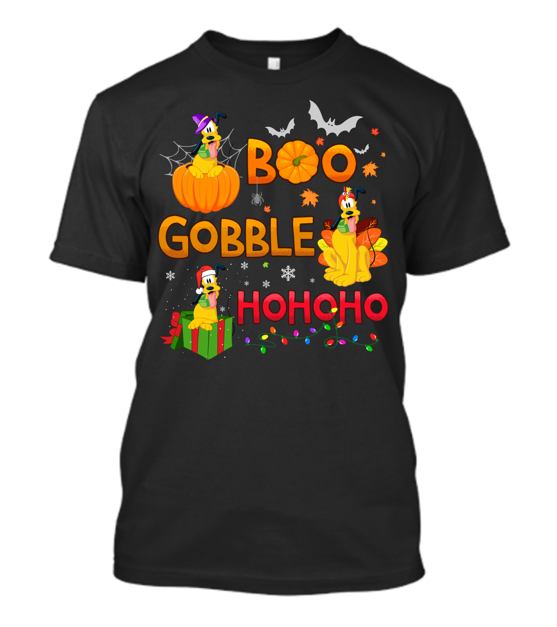 Boo Gobble Hohoho Pluto Halloween Thanksgiving Christmas T-Shirt