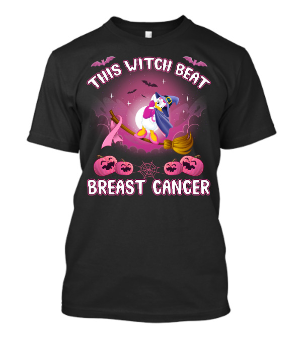 This Witch Beat Breast Cancer Daisy D Broom Pink Ribbon Pumpkins Bat Night Sky T-Shirt