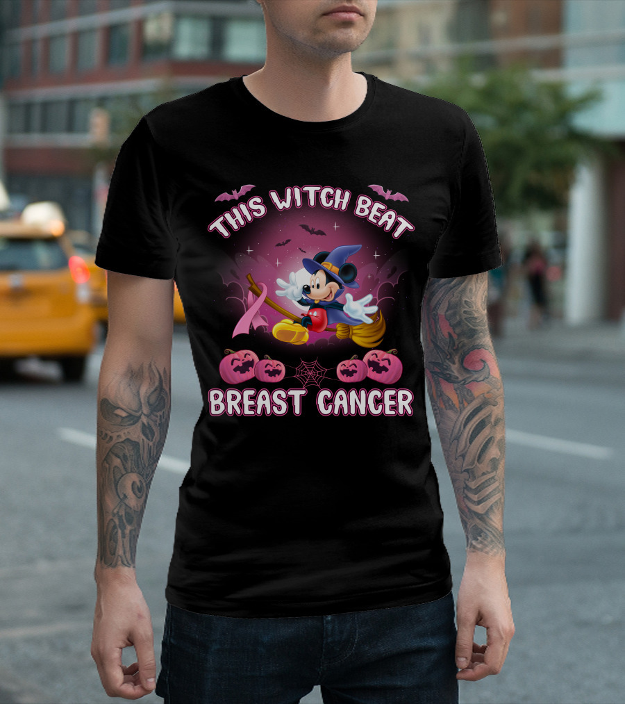 This Witch Beat Breast Cancer Mickey Halloween Pink Ribbon T-Shirt