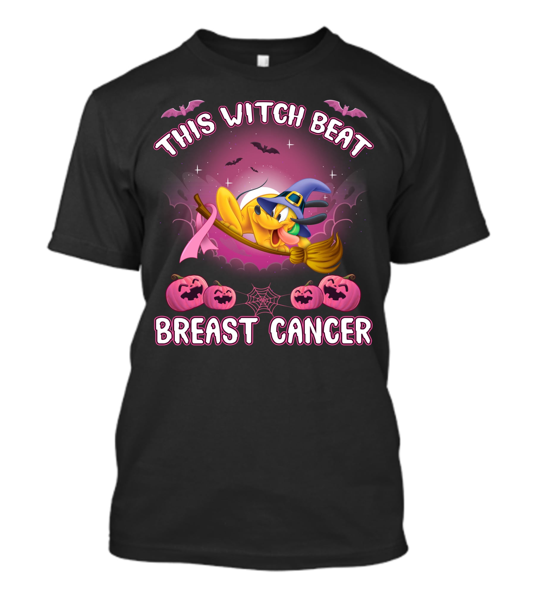 This Witch Beat Breast Cancer Pluto Hat Broom Pumpkins Bat T-Shirt