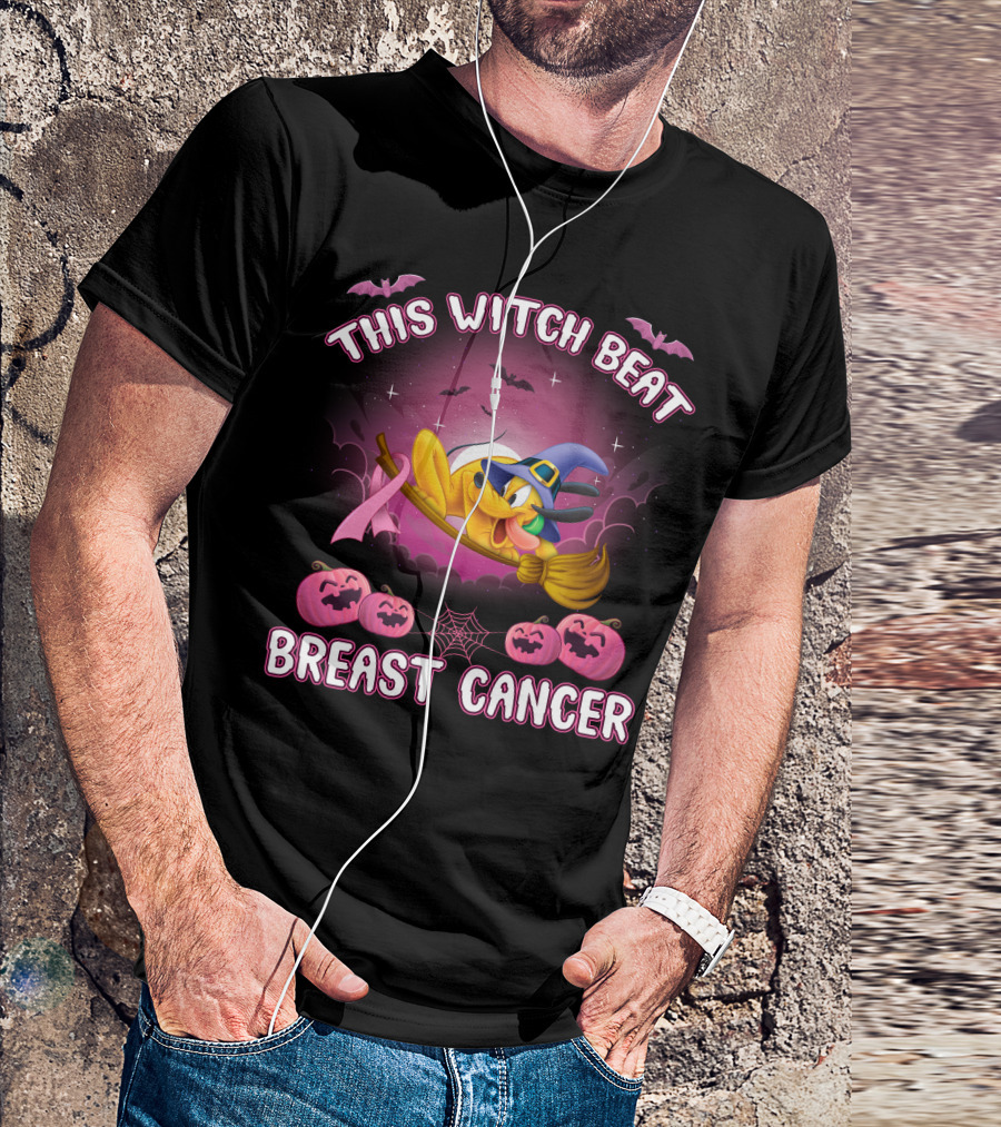 This Witch Beat Breast Cancer Pluto Hat Broom Pumpkins Bat T-Shirt