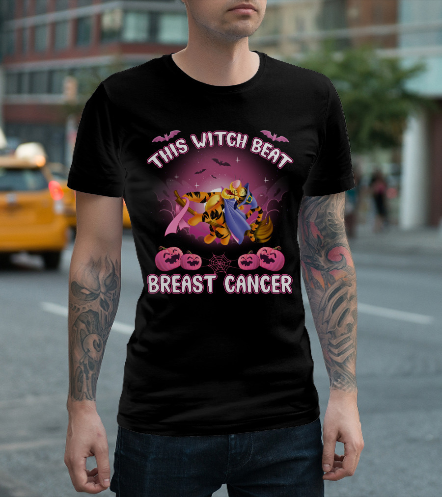 This Witch Beat Breast Cancer Tigger Pink Ribbon Halloween T-Shirt