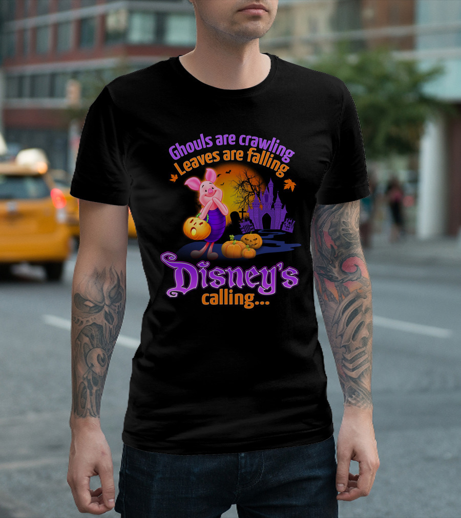 Ghouls Are Crawling Leaves Are Falling Disney's Calling Piglet Halloween Scene T-Shirt