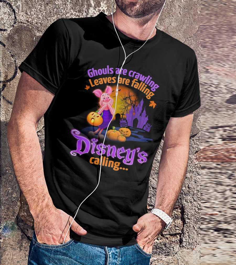 Ghouls Are Crawling Leaves Are Falling Disney's Calling Piglet Halloween Scene T-Shirt