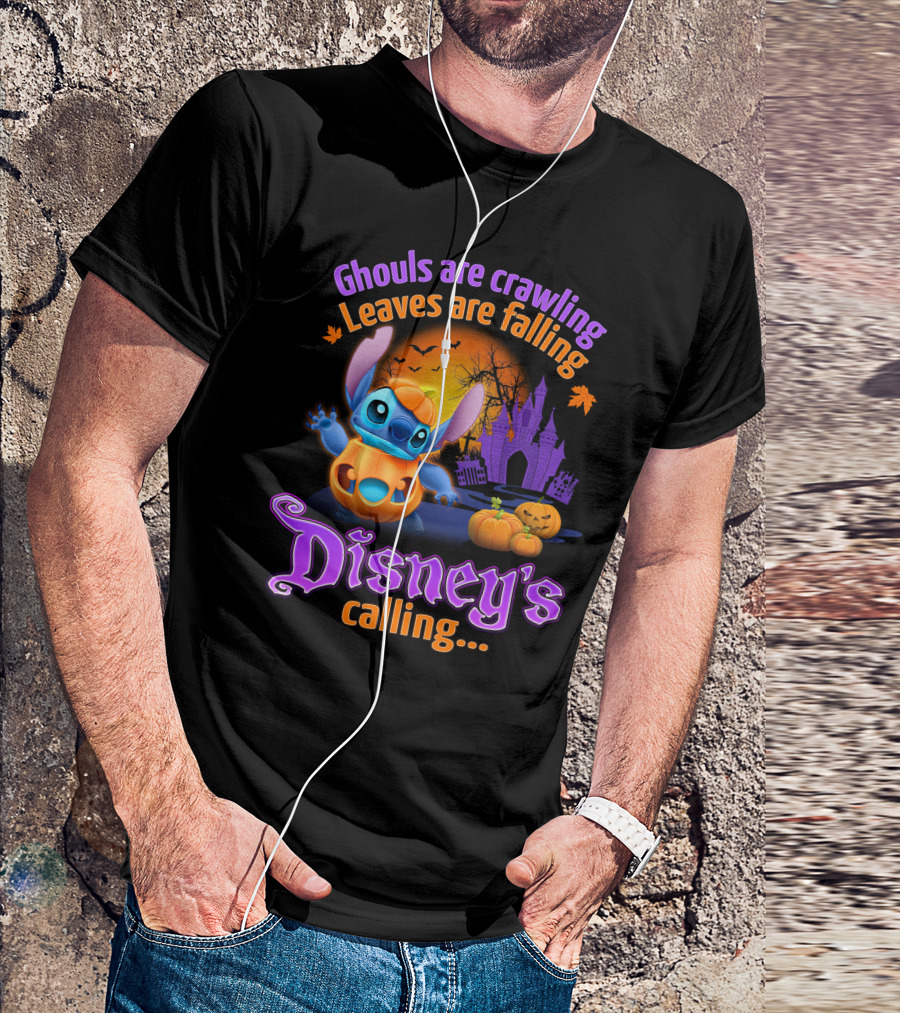 Ghouls Are Crawling Leaves Are Falling Disney's Calling Stitch Halloween Theme T-Shirt