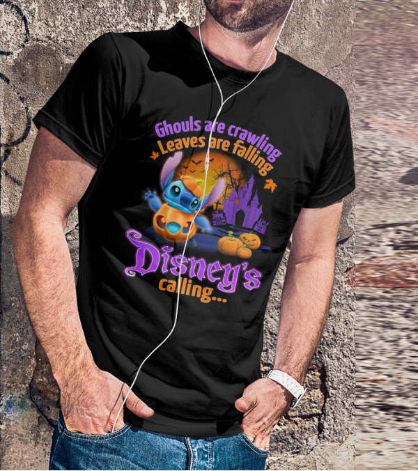Ghouls Are Crawling Leaves Are Falling Disney's Calling Stitch Halloween Theme T-Shirt