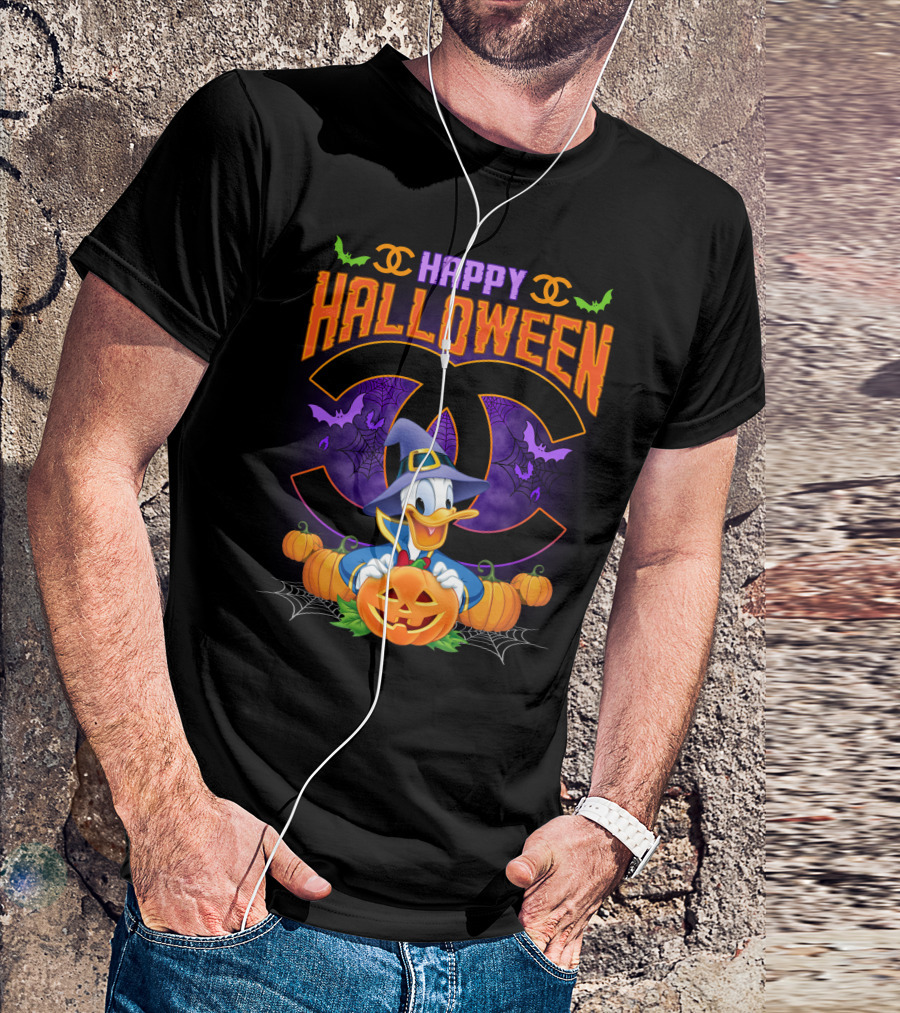 Happy Halloween Donald Duck Witch Pumpkin Bat Spiderwebs T-Shirt