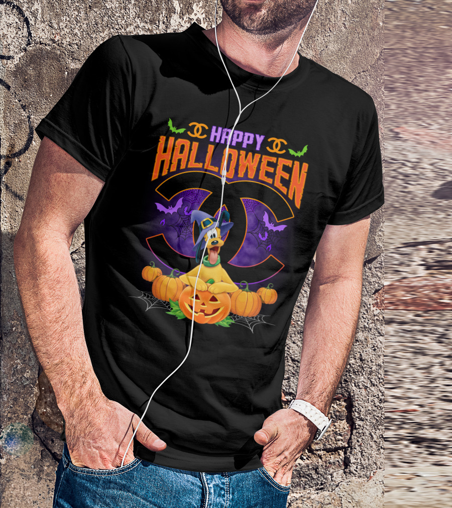 Happy Halloween Pluto Pumpkins Bat Symbols And Spider Webs T-Shirt