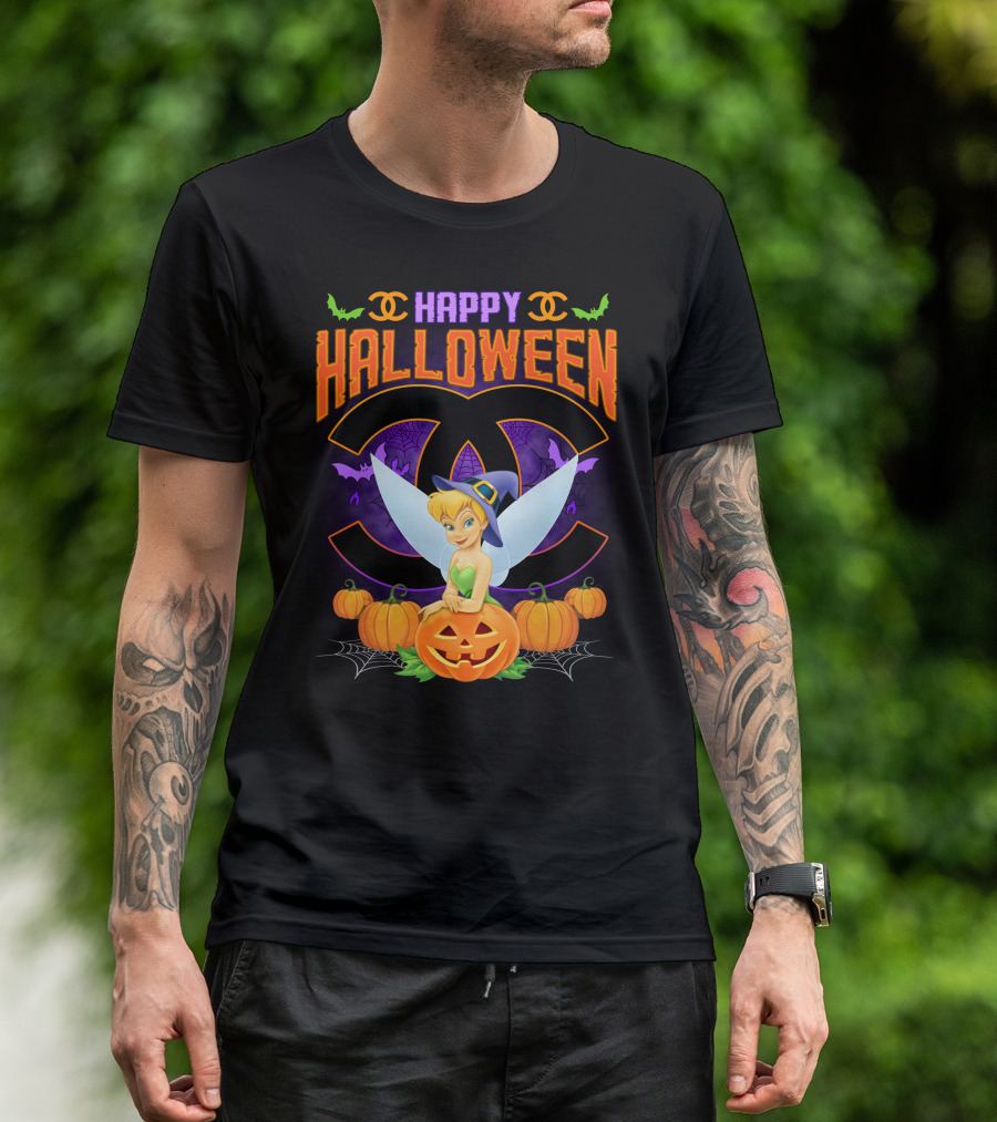 Happy Halloween Tinker Bell Pumpkins Bat Wings T-Shirt