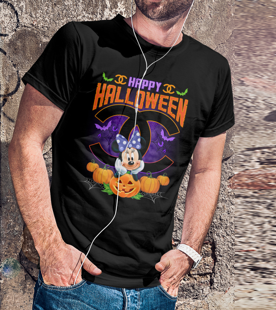 Minnie Happy Halloween Pumpkins Bat Spiderwebs Bow T-Shirt
