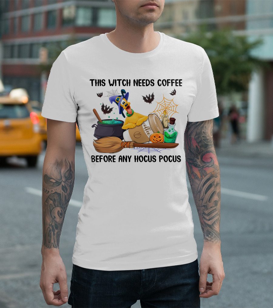 This Witch Needs Coffee Before Any Hocus Pocus Pluto Halloween T-Shirt