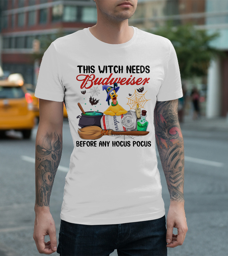 This Witch Needs Budweiser Before Any Hocus Pocus Pluto Halloween T-Shirt