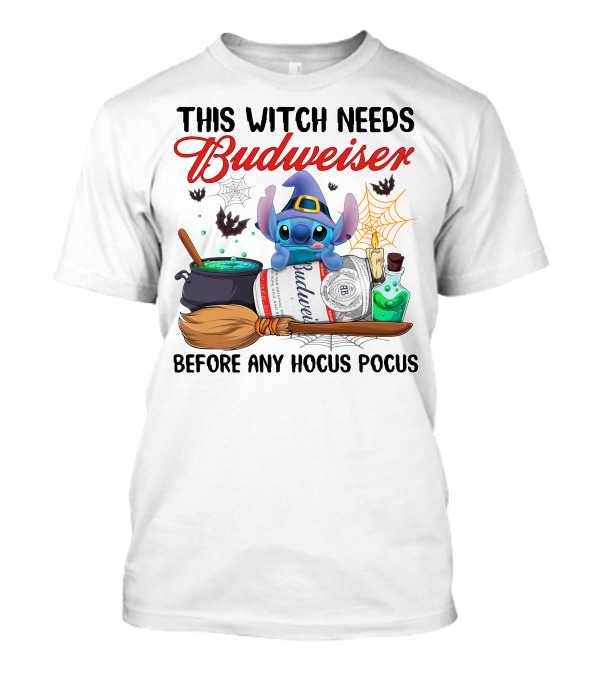 This Witch Needs Budweiser Before Any Hocus Pocus Stitch T-Shirt