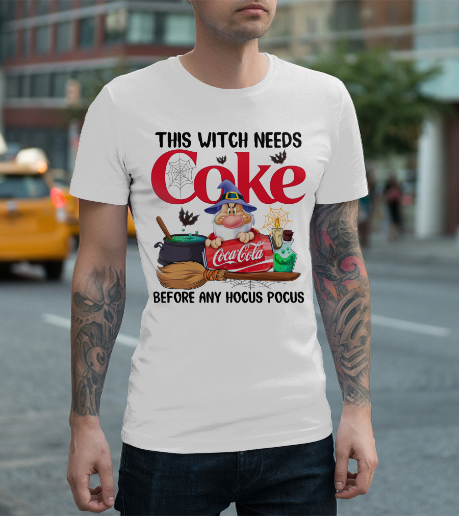This Witch Needs Coke Before Any Hocus Pocus With Grumpy Dwarf And Cauldron Scene T-Shirt