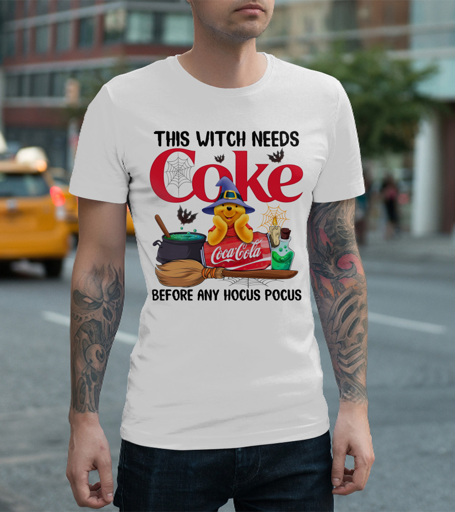 This Witch Needs Coke Coca-Cola Hocus Pocus Pooh Wizard Hat Broom Cauldron Potion T-Shirt