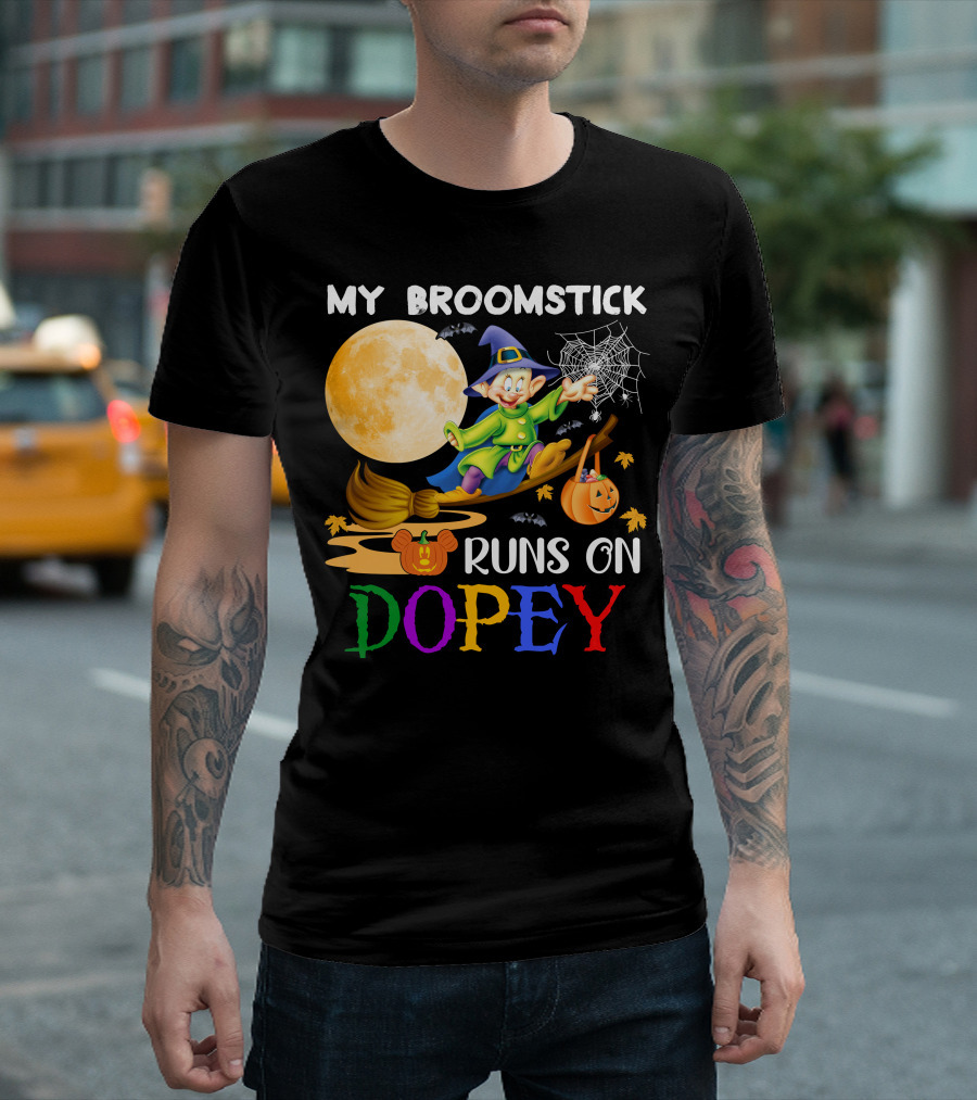 My Broomstick Runs On Dopey Halloween Moon Magic T-Shirt