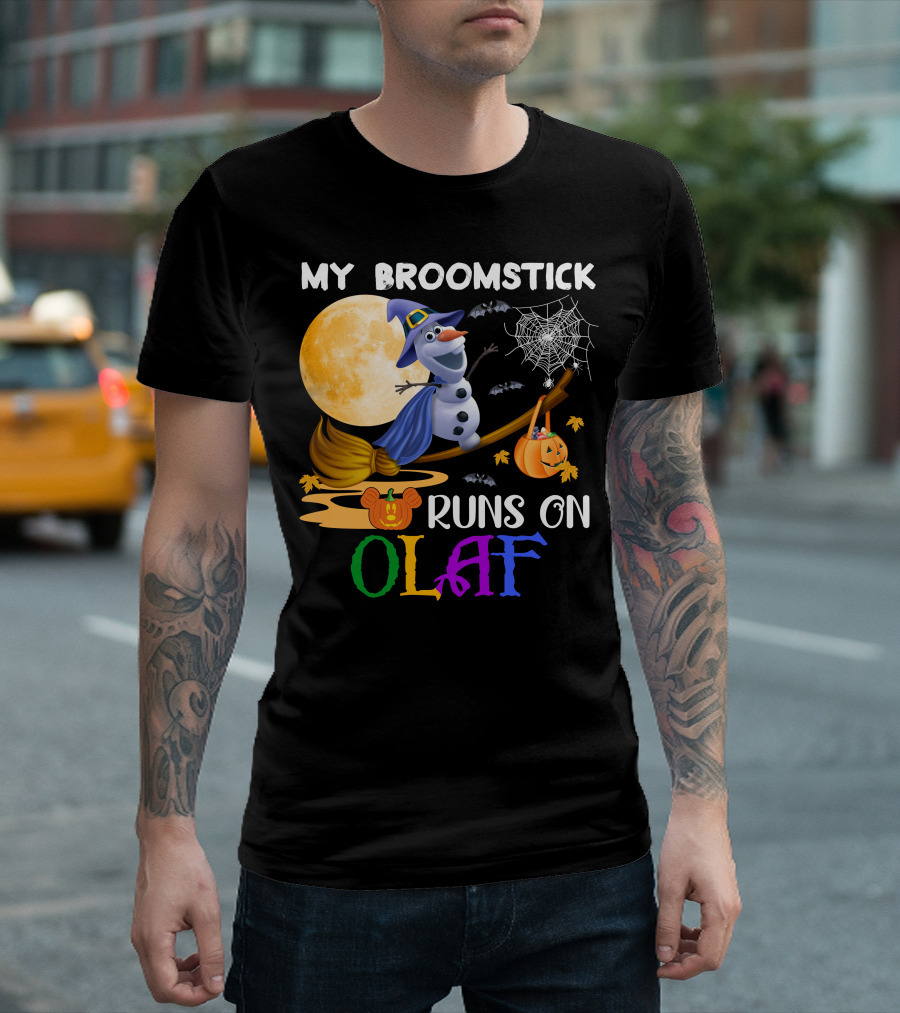 My Broomstick Runs On Olaf Halloween Moon Pumpkin Bats Web T-Shirt