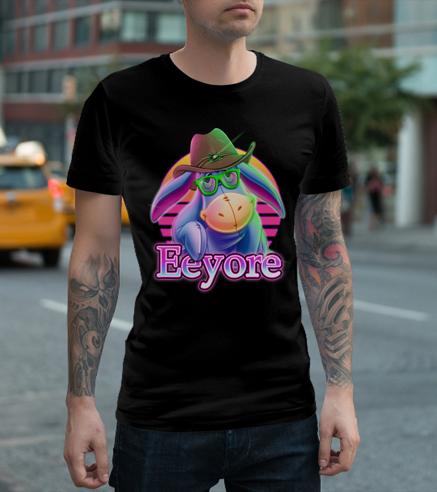 Eeyore Retro Neon Cowboy Hat And Glasses T-Shirt