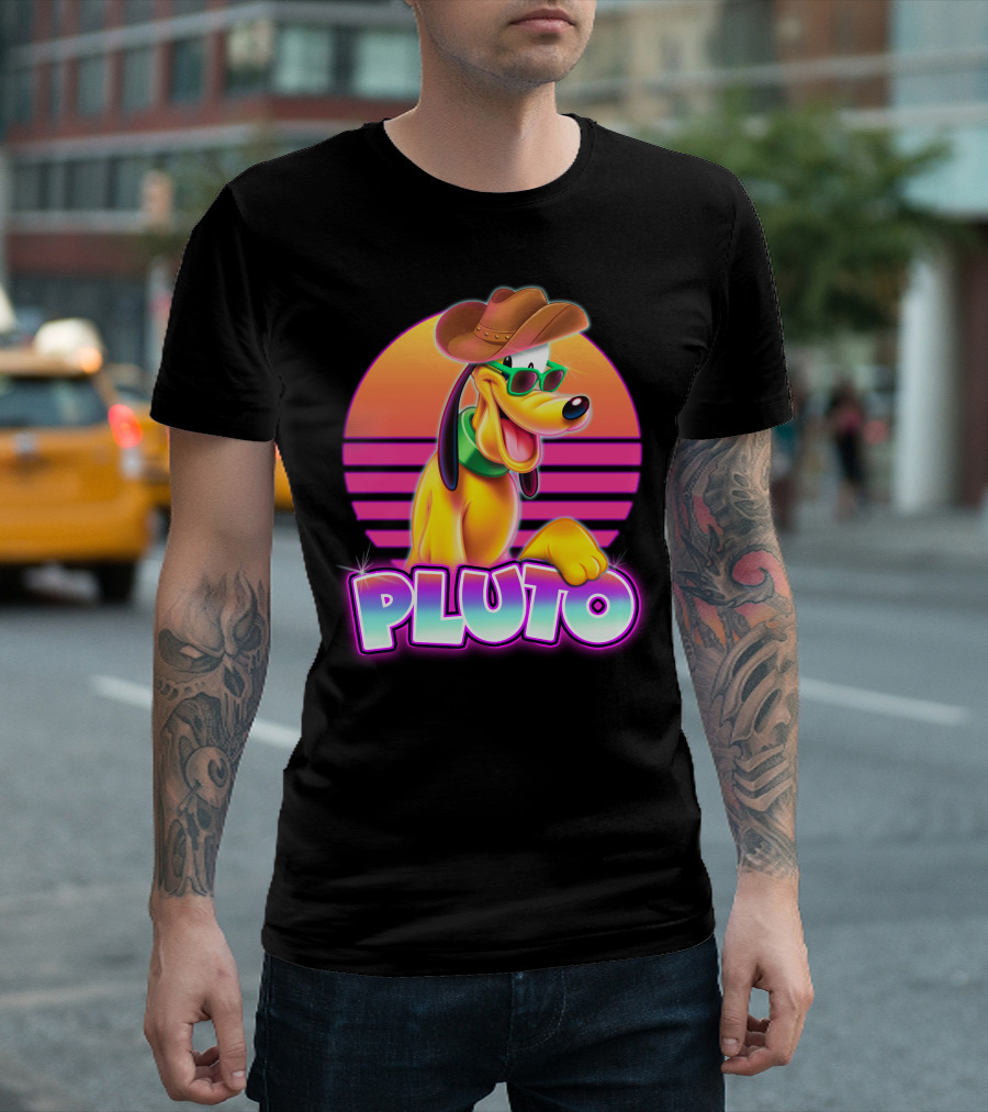 Pluto Sunglasses Cowboy Hat Retro Sunset Vibes T-Shirt