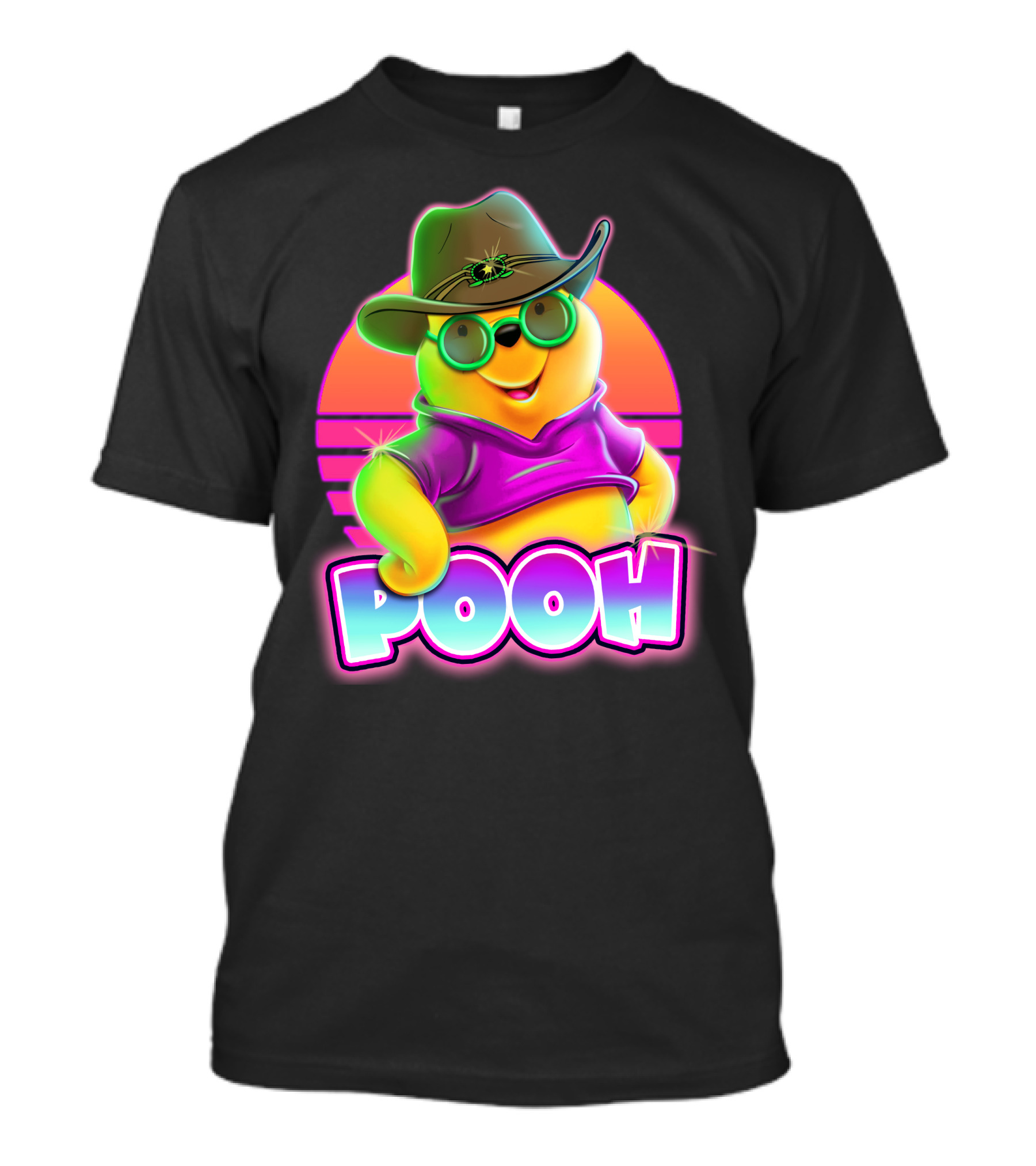 Pooh Retro Neon Style With Sunglasses And Hat T-Shirt