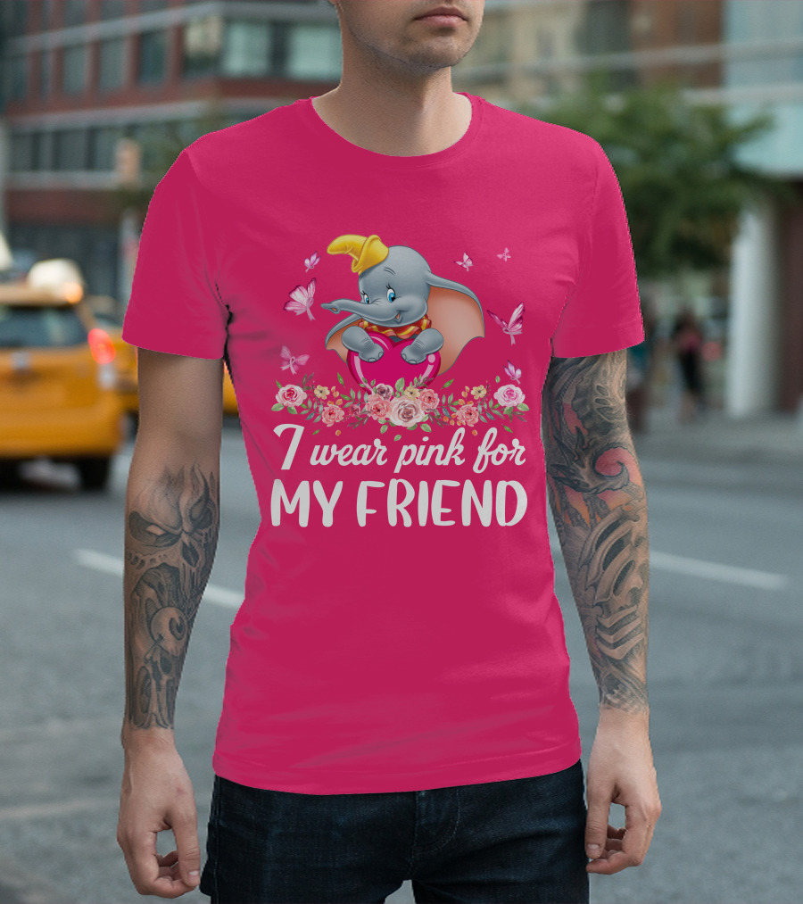 Dumbo I Wear Pink For My Friend Butterflies And Flowers T-Shirt