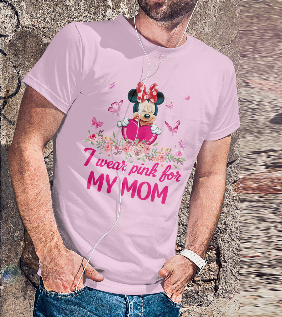 I Wear Pink For My Mom Minnie Butterfly Floral T-Shirt