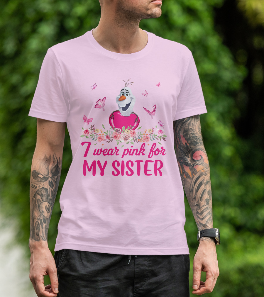 Olaf I Wear Pink For My Sister Butterfly Floral T-Shirt