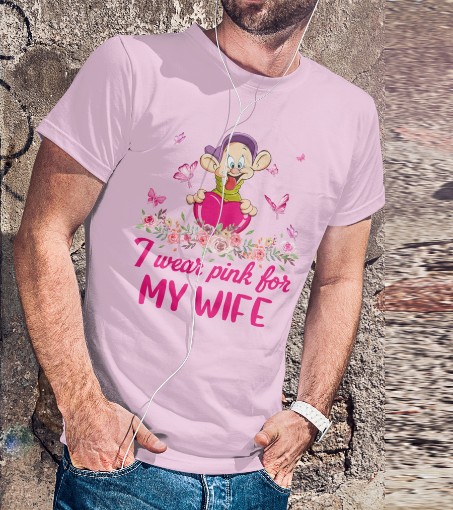 Dopey I Wear Pink For My Wife Butterfly Floral Heart T-Shirt