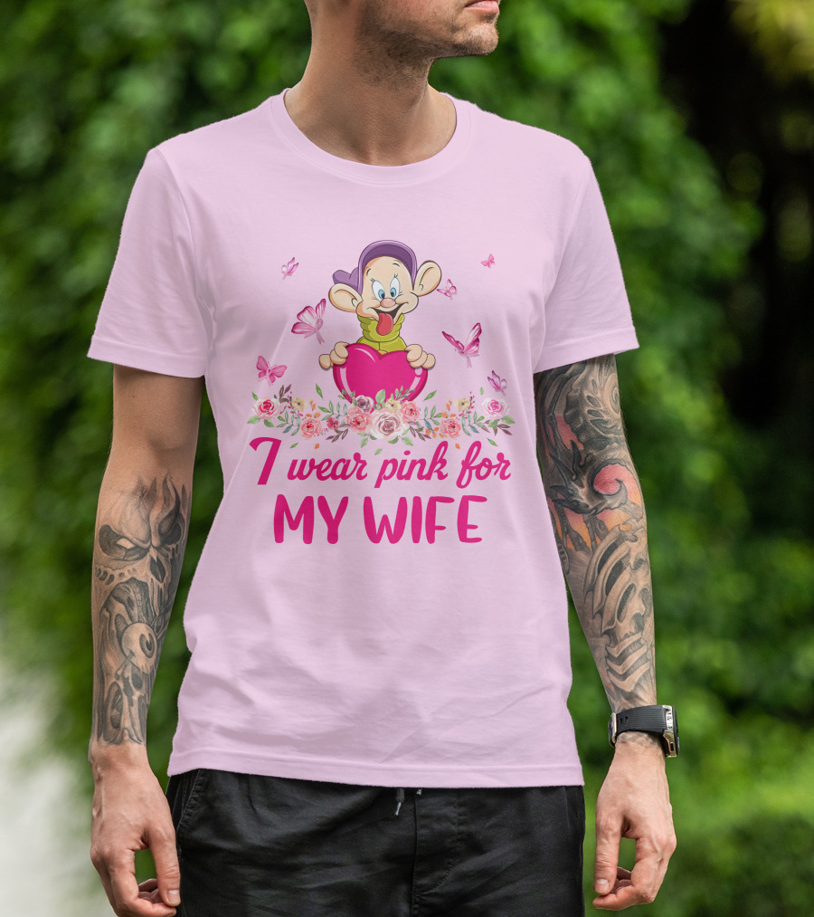 Dopey I Wear Pink For My Wife Butterfly Floral Heart T-Shirt