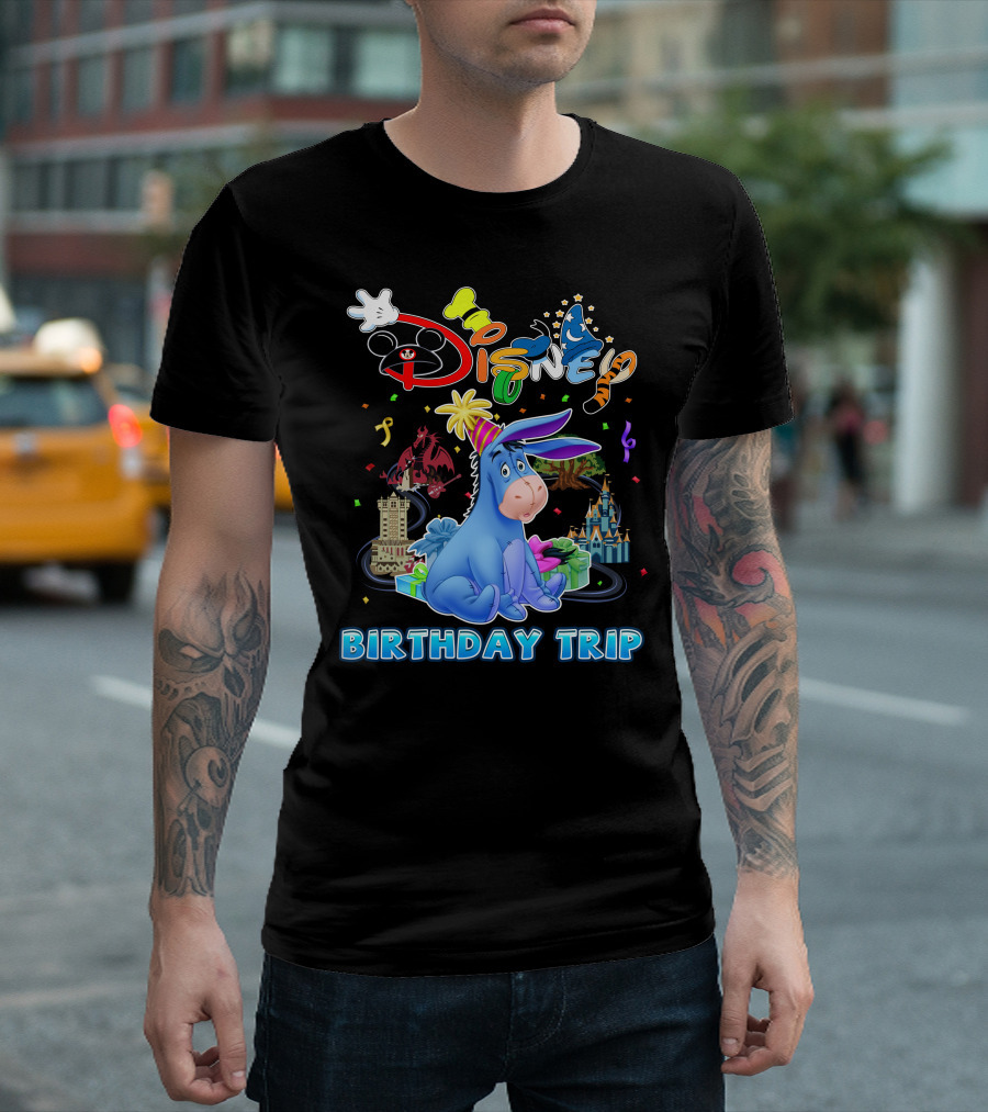 Eeyore Disney Birthday Trip Celebration With Castle And Mickey Elements T-Shirt