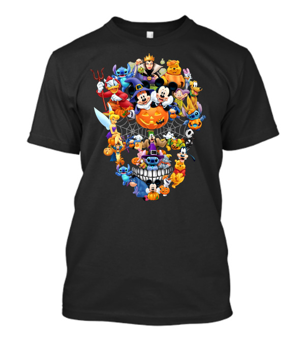 Disney Halloween Characters Mickey Mouse Pumpkin Stitch Tinker Bell Goofy Donald Duck Ghost Costume T-Shirt