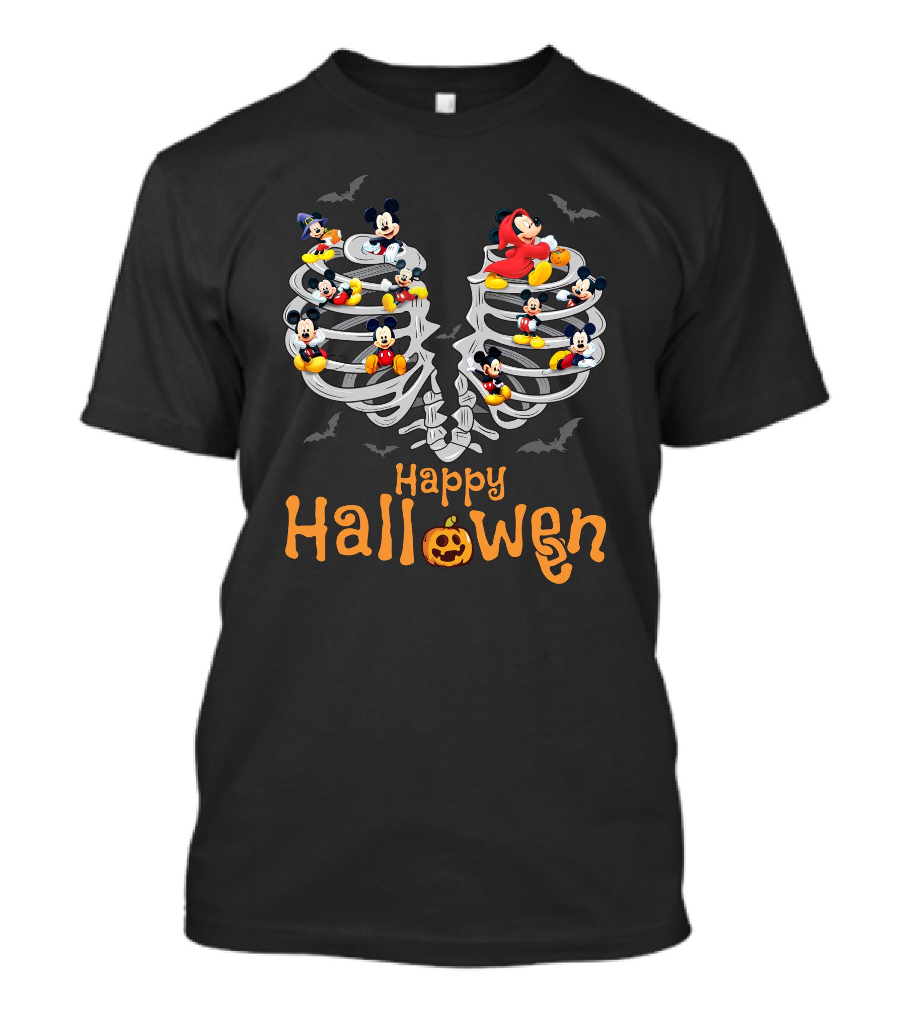 Happy Halloween Mickey Rib Skeleton Bats T-Shirt