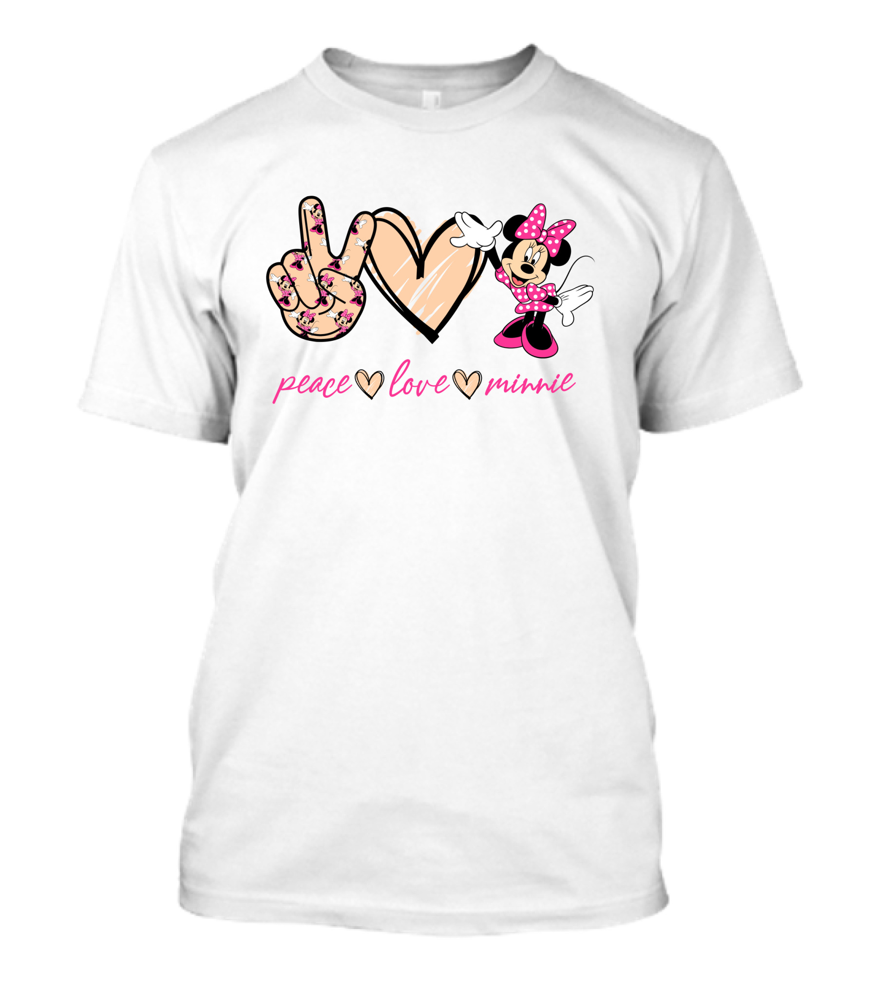 Peace Love Minnie Mouse Floral Pattern Pink Bow T-Shirt