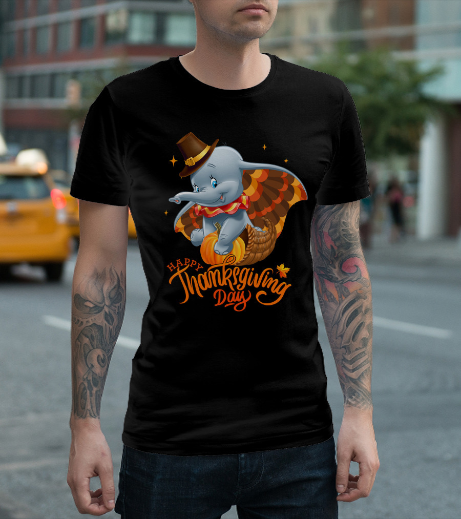 Happy Thanksgiving Day Dumbo Pumpkin Cornucopia T-Shirt