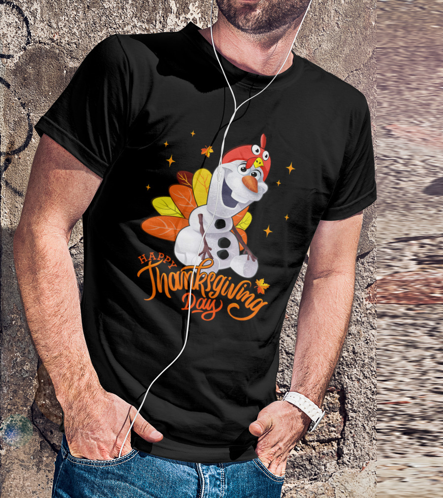 Happy Thanksgiving Day Olaf Snowman With Turkey Leaves And Stars T-Shirt