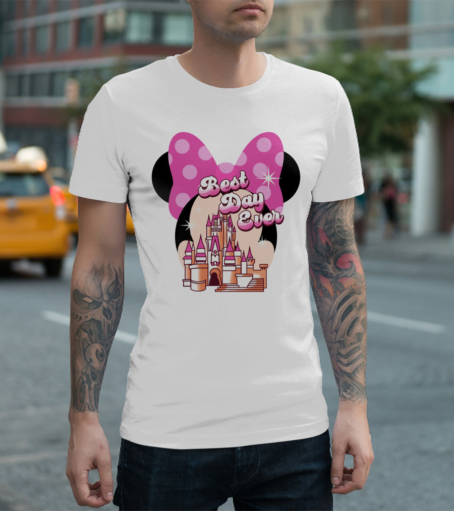 Minnie Best Day Ever Castle Pink Bow T-Shirt