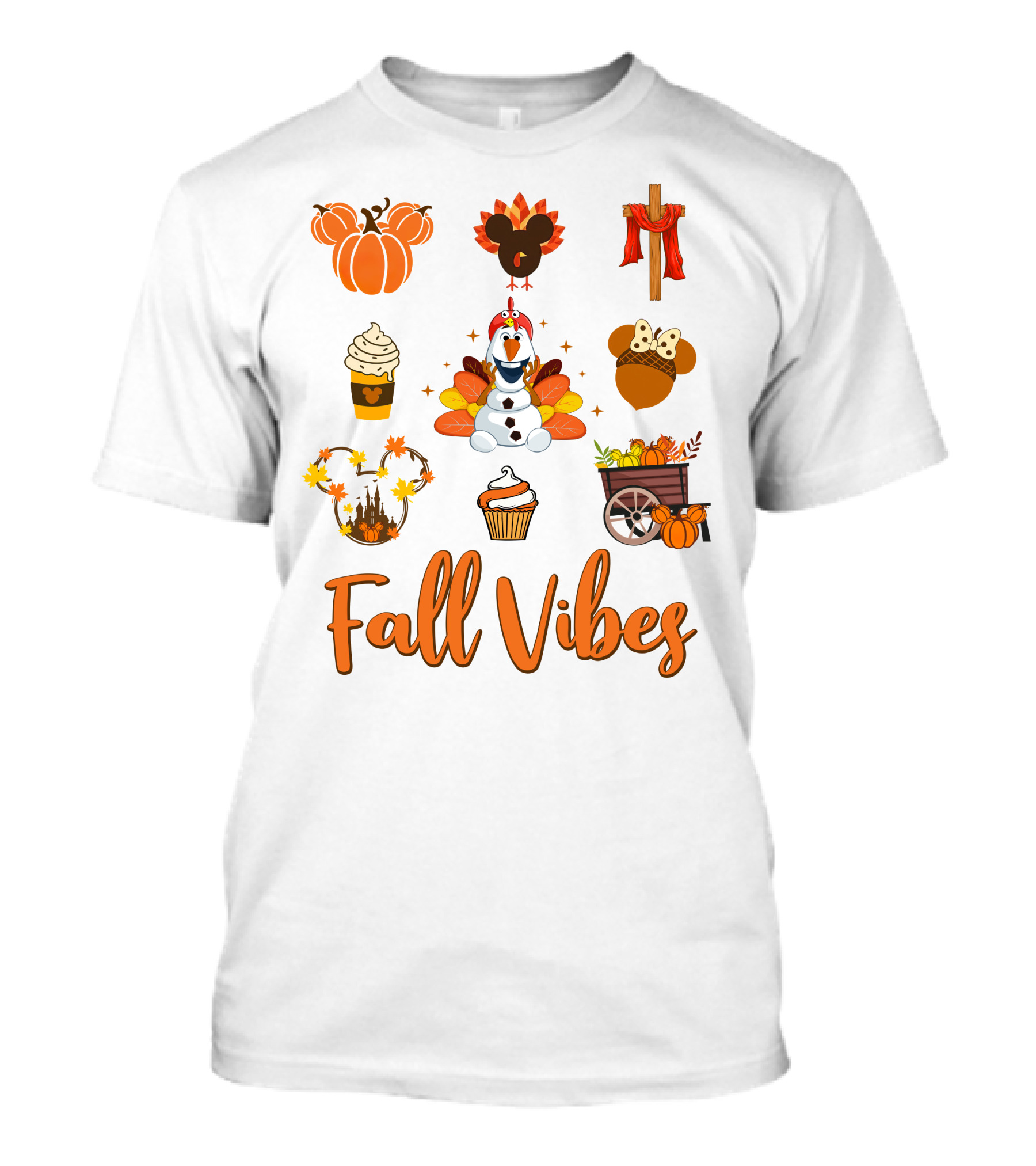 Fall Vibes Olaf Pumpkin Mickey Ears Turkey Cupcake T-Shirt